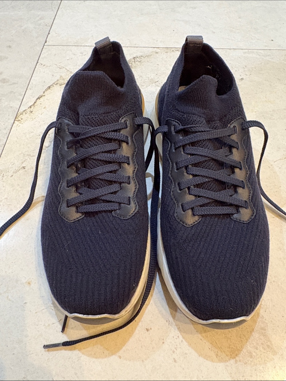 Brunello Cucinelli Men's Navy Knit Lace-Up Sneakers with White Soles